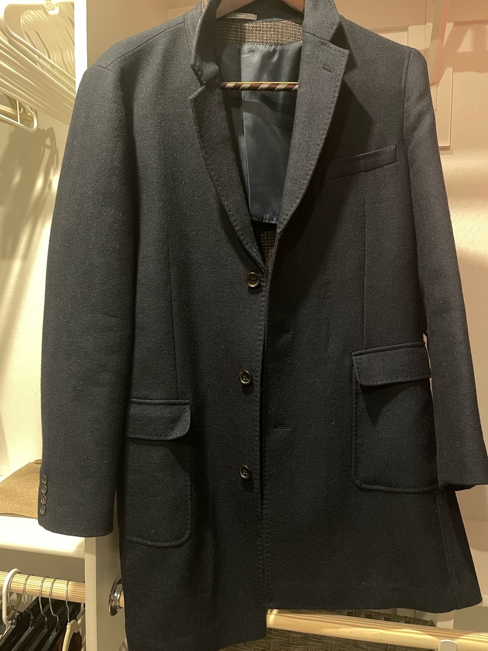 Michael Kors Men's Navy Blue Slim Fit Topcoat Long Winter Coat 42R